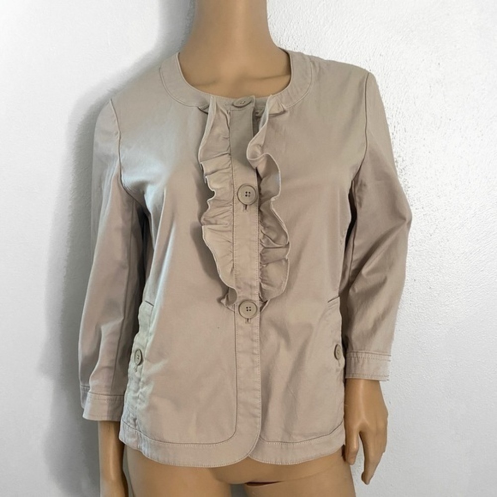 Talbots size 8 ruffle collar button down jacket